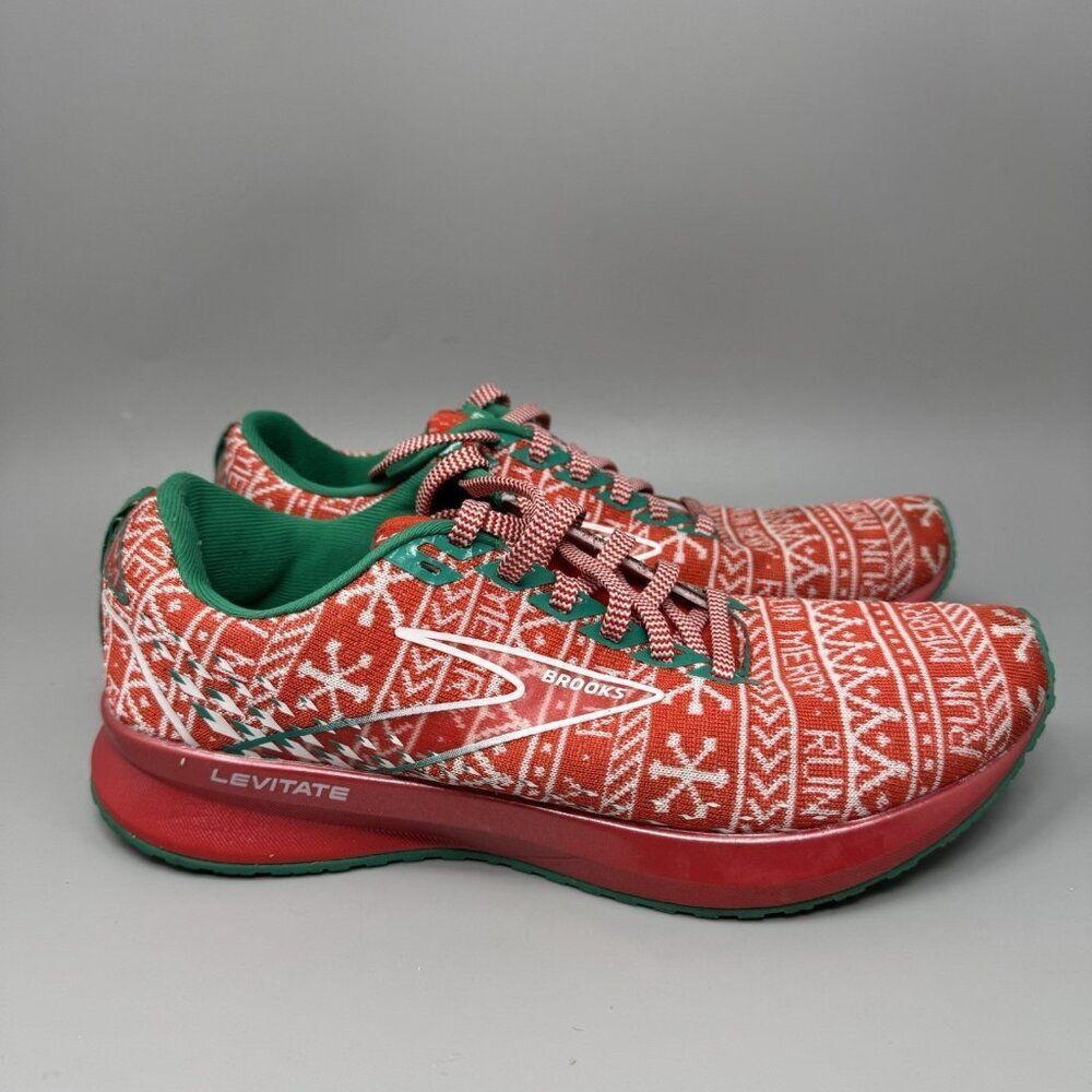 Brooks Shoes Women's 9.5 B Levitate 5 Run Merry Christmas 1203571B634 Red Green